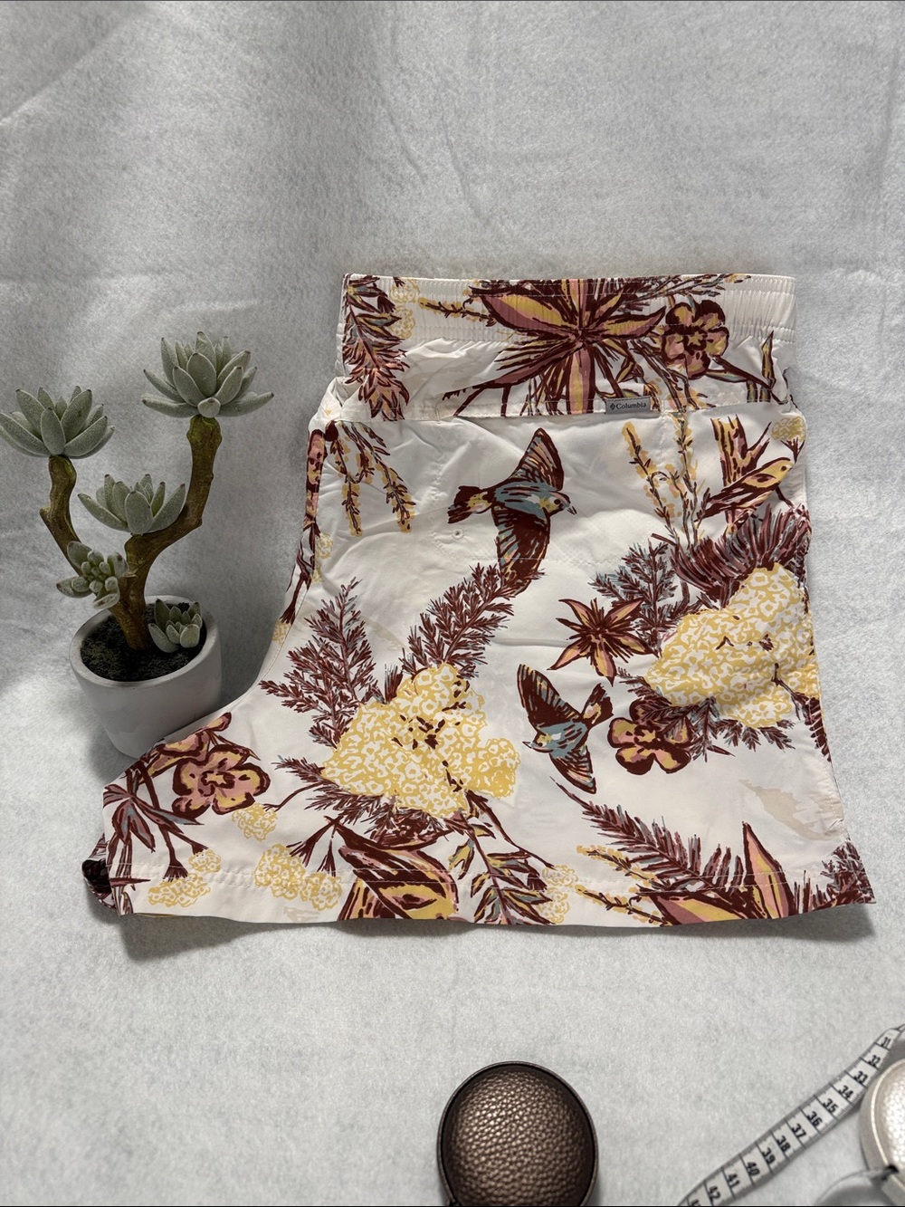 Columbia Floral Print Women's Shorts — Cream with Brown & Yellow